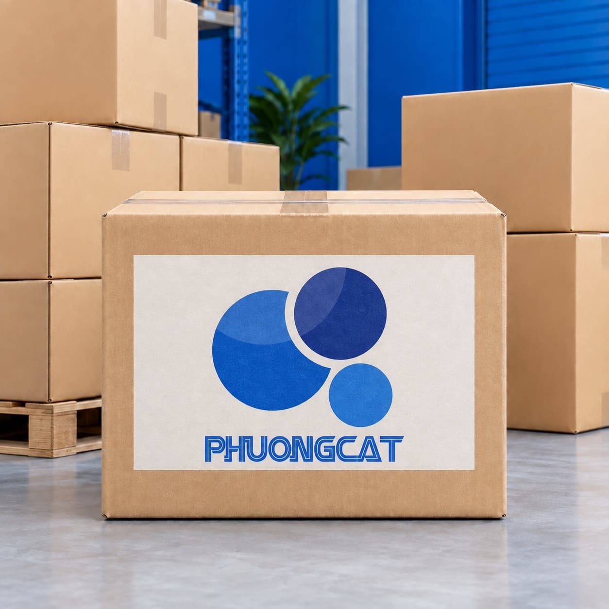 Thùng carton mang logo Phương Cát trong kho hàng